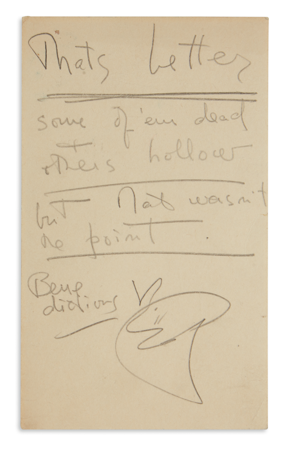 EZRA POUND. Autograph postcard Signed, EP, to James Arioste Finley, in pencil:
